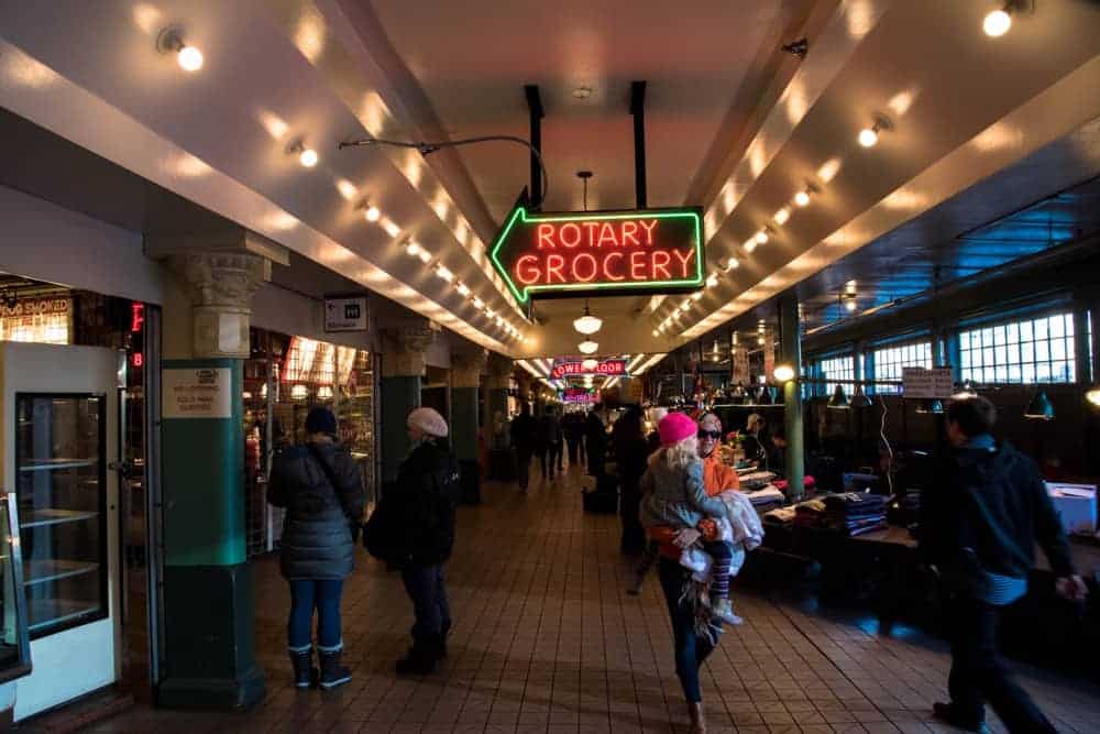 Pike Place Market stalls in Seattle, Washington