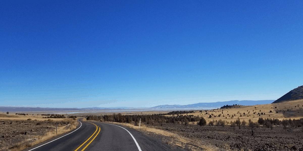Road through the Central Oregon desert landscape.