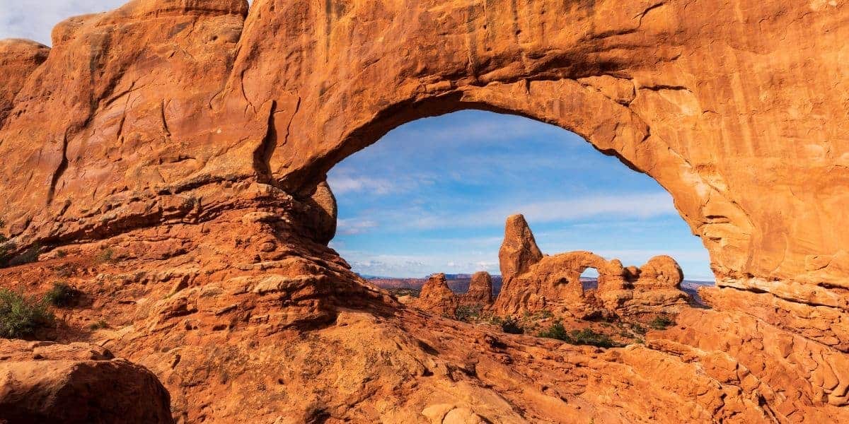 Turret Arch through the north window at Arches National Park in Utah