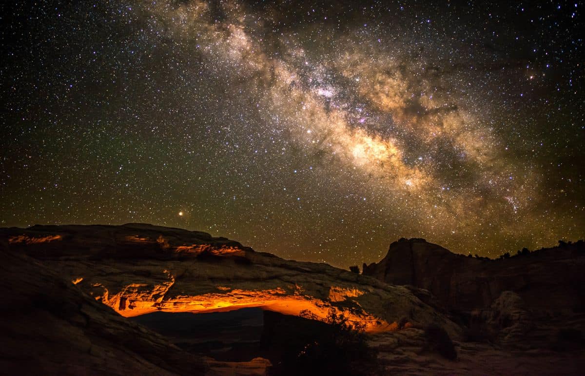 Milky Way overhead Mesa Arch at Canyonlands.