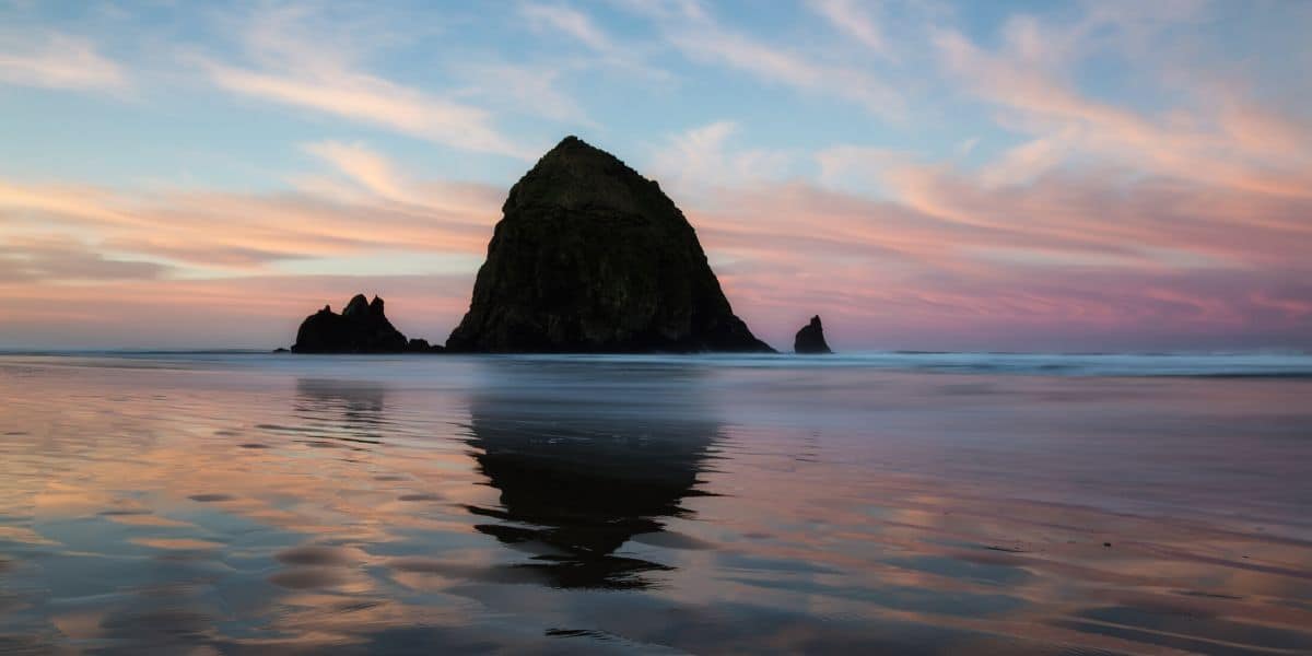 Haystack Rock near Canon Beach is a popular Oregon coast photography spot. 