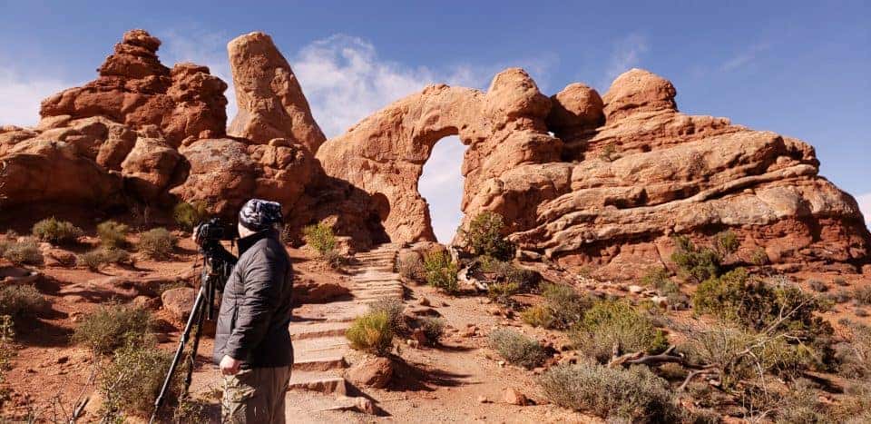 Dave photographing Turret Arch at Arches National Park.