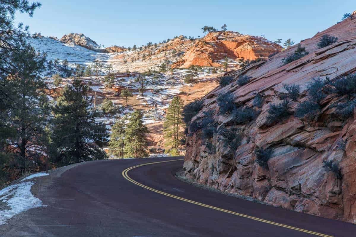 Zion Scenic Drive in the winter
