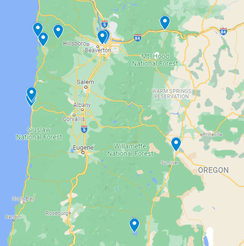 map of places to visit in Oregon with kids