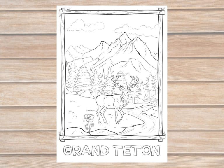 Grand Teton National Park Coloring Page Printable