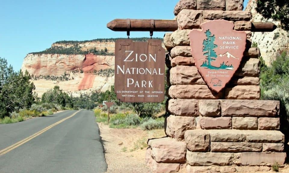 Zion National Park sign along the Kolob Terrace Scenic Drive