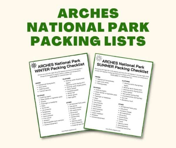 Arches National Park packing lists printable