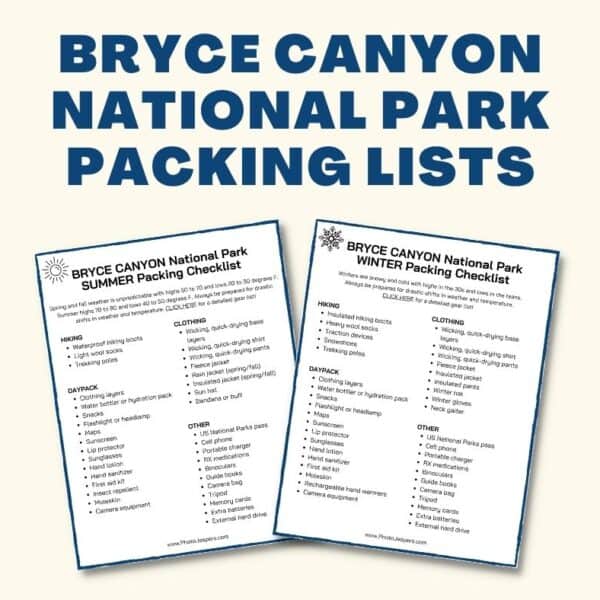 Bryce Canyon National Park packing lists printable