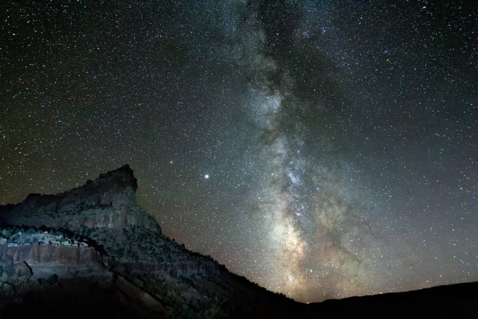 milky way near Eph Hanks Tower at Capitol Reef