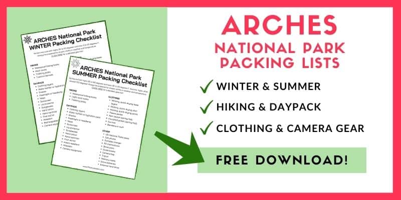 Arches National Park packing lists email optin