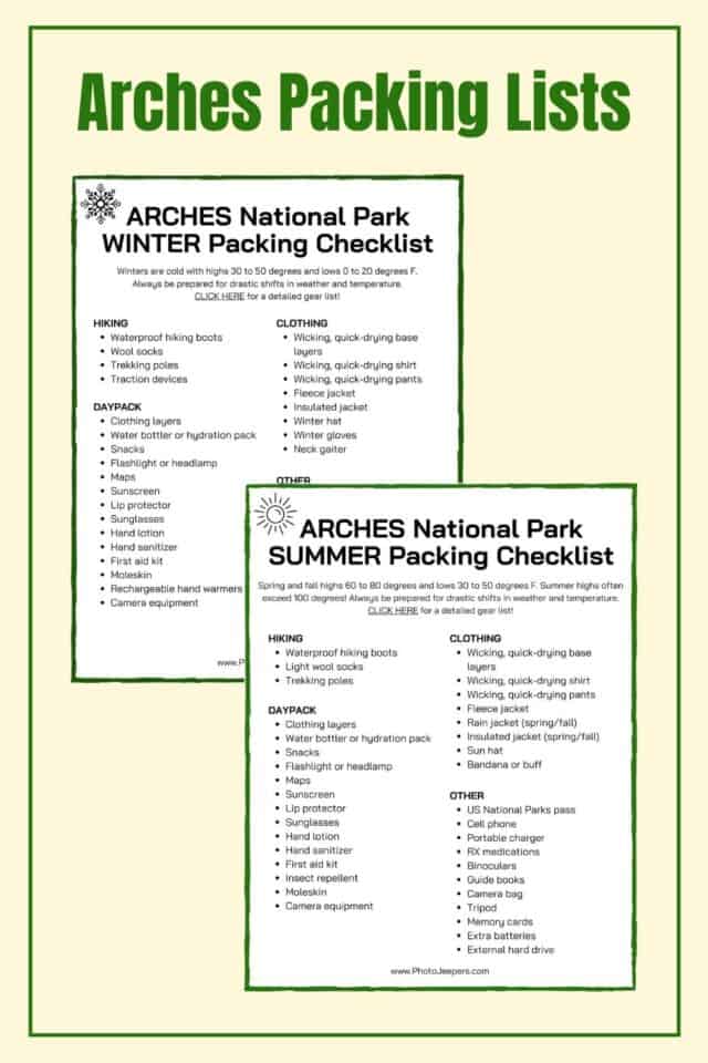 Arches National Park packing lists pin