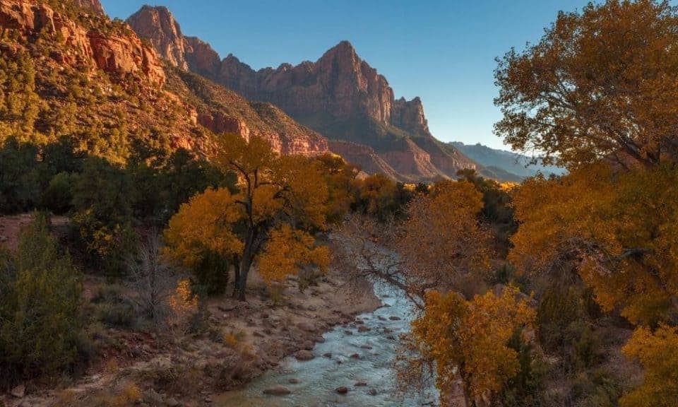 Zion in the fall Watchman and river