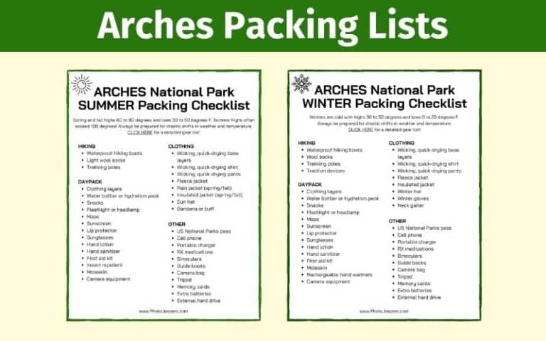 packing lists for Arches National Park