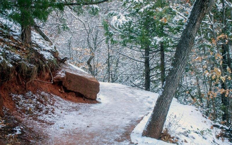 Hiking trail at Zion in the winter