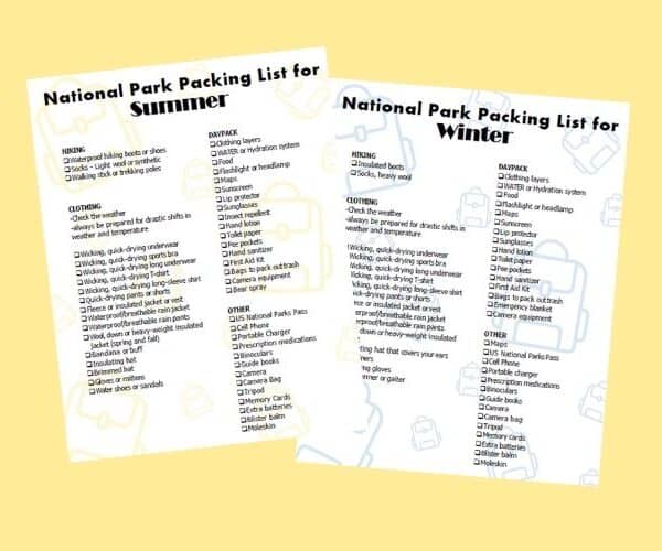 National Park Packing Checklists