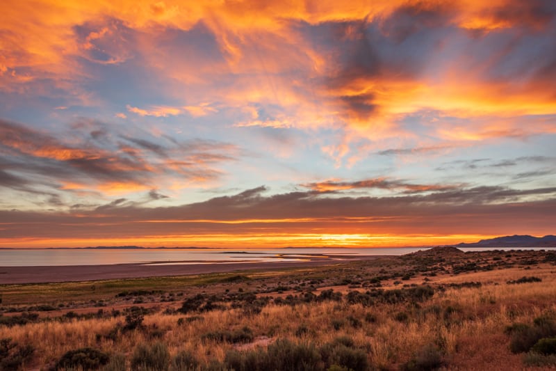 colorful clouds at sunset at Antelope Island