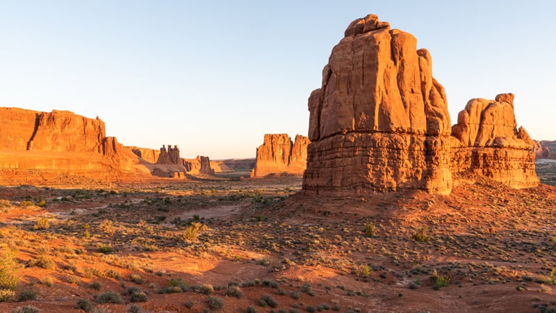 Reflected light at Sunrise at Arches National Park