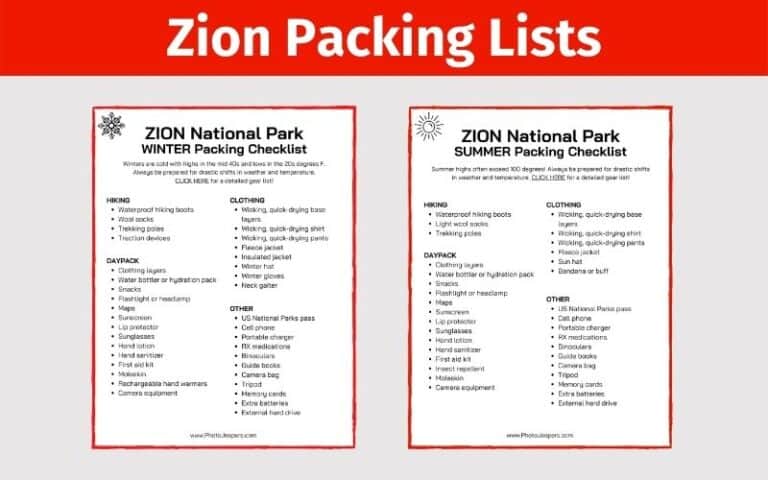 Zion National Park Packing List for Summer and Winter