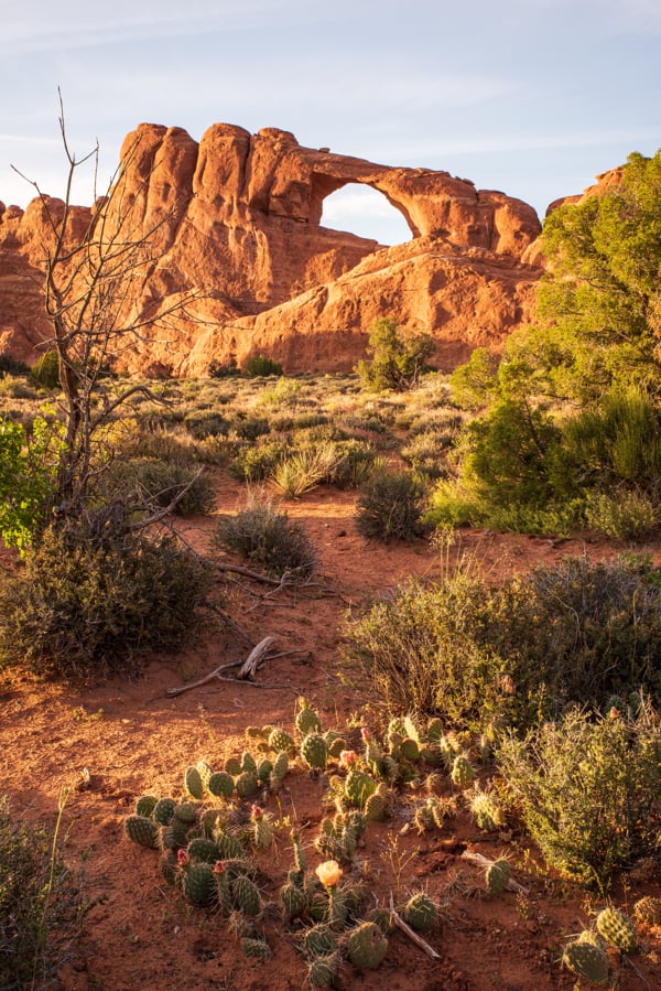 sunset at Skyline Arch at Arches National Park