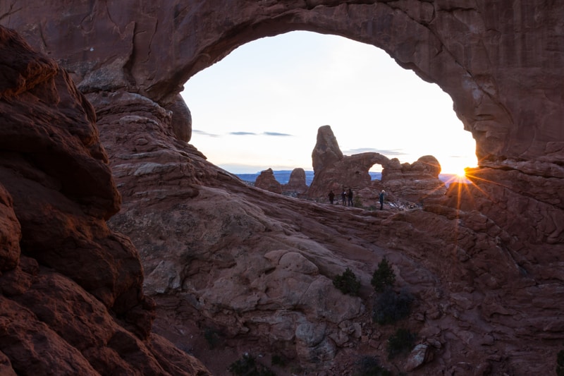 sunset at Turret Arch at Arches National Park