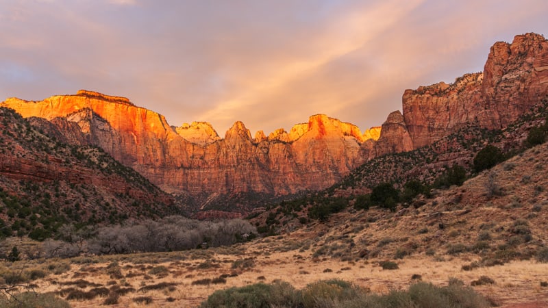 Zion photography behind the museum at golden hour