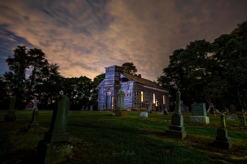 long exposure at night - old building and cemetery