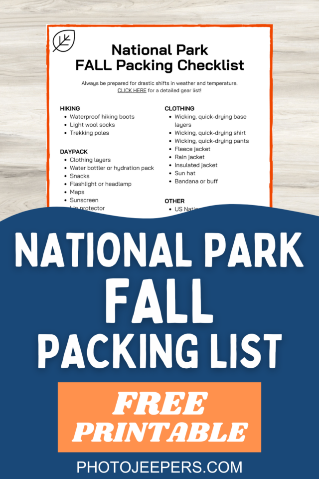 National Park Fall Packing List Free Printable