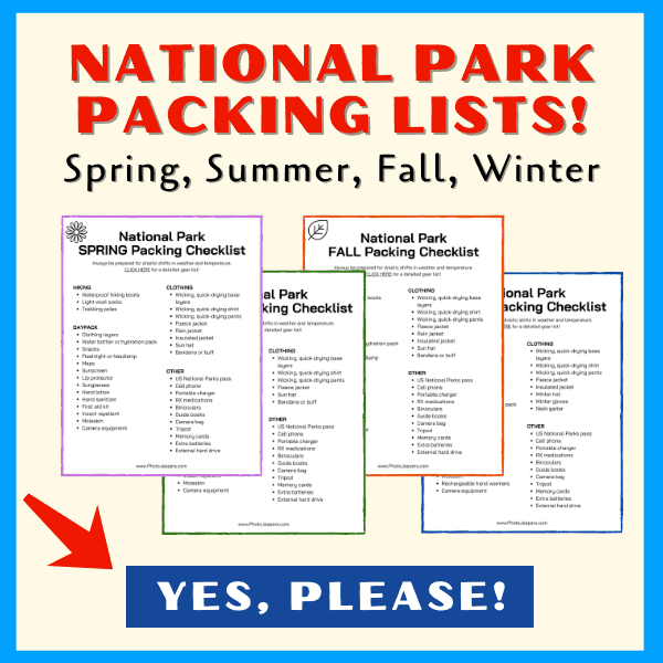 National Parks packing list for spring summer fall and winter