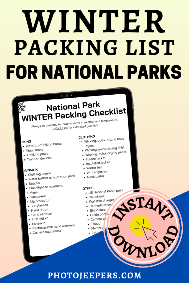 Winter packing list for National Parks