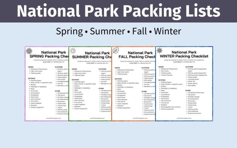 US National Park Packing Lists: Spring, Summer, Fall and Winter (Printable)
