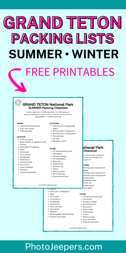 Grand Teton packing lists free printables