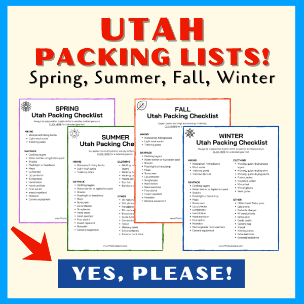 Utah packing lists for spring summer fall and winter