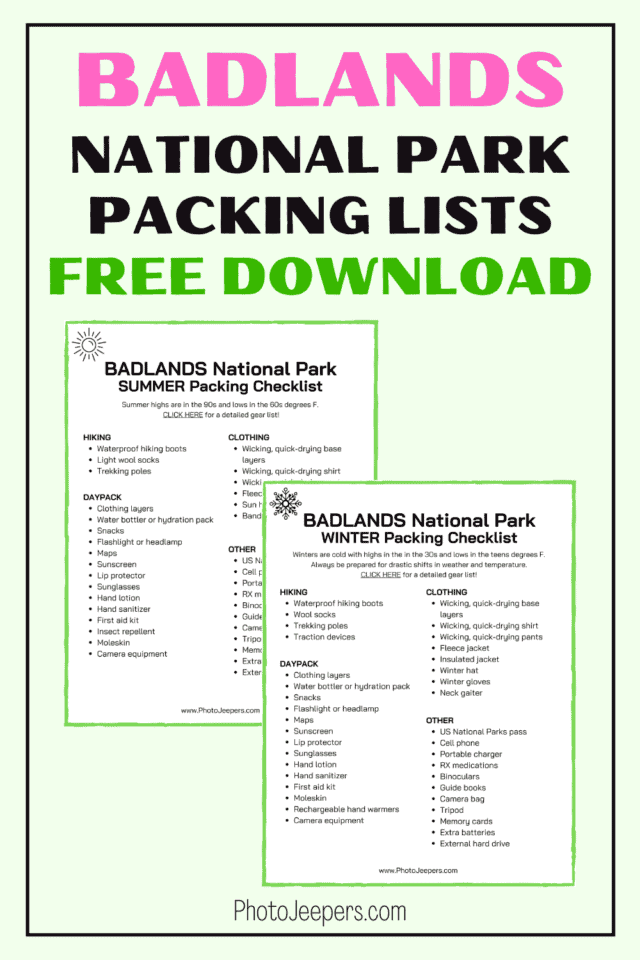 badlands national park packing lists free download