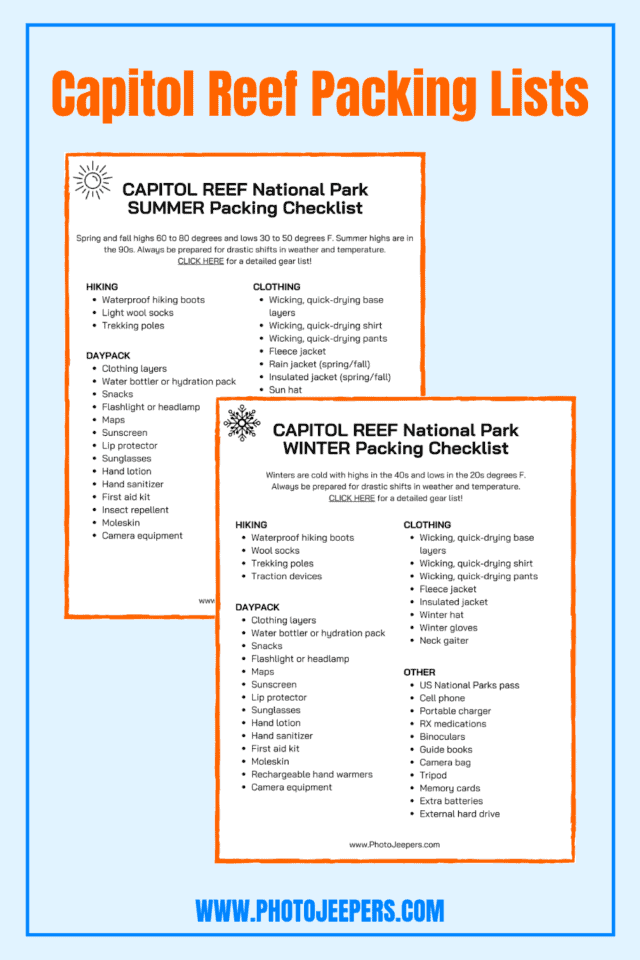 capitol reef np packing lists pin