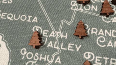 national park push pin poster with tree shapes