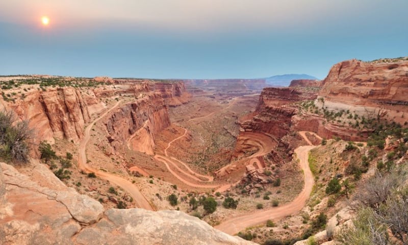 View looking down on Shaefer Trail at Canyonlands