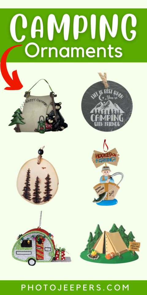 6 camping themed Christmas ornaments