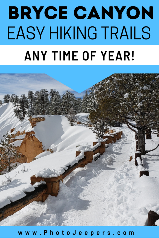 Bryce Canyon hiking trail in the snow: Bryce Canyon easy hiking trails any time of year