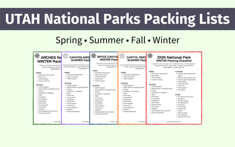 Utah National Parks packing lists for spring summer fall winter