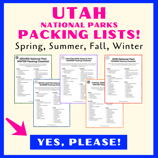 Utah National Parks packing lists Optin box