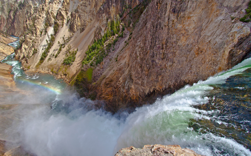 brink of the lower falls at Yellowstone