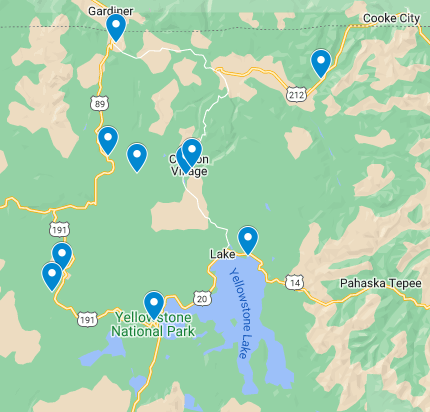 map of easy hikes in Yellowstone National Park