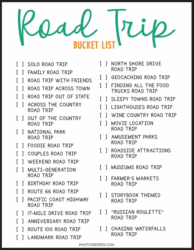 road trip bucket list printable