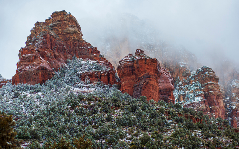 Sedona Arizona in winter with snow