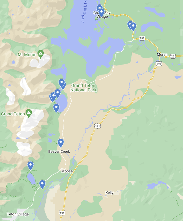 map of easy hikes in Grand Teton National Park