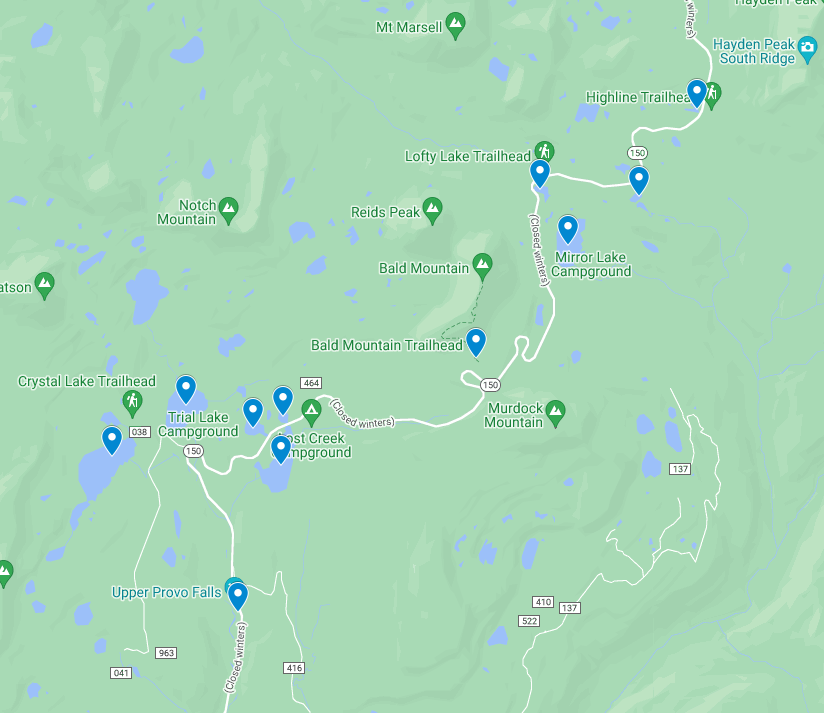 Map of Mirror Lake Scenic Drive Stops