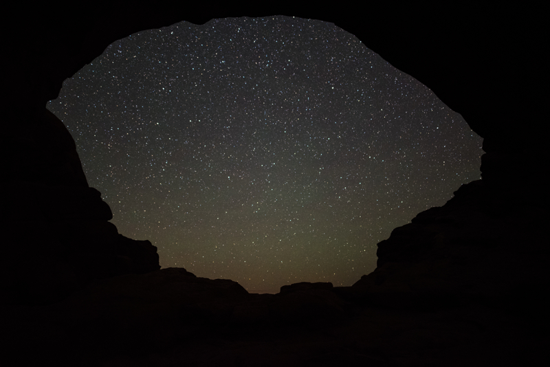 starry sky through the north window of arches national park