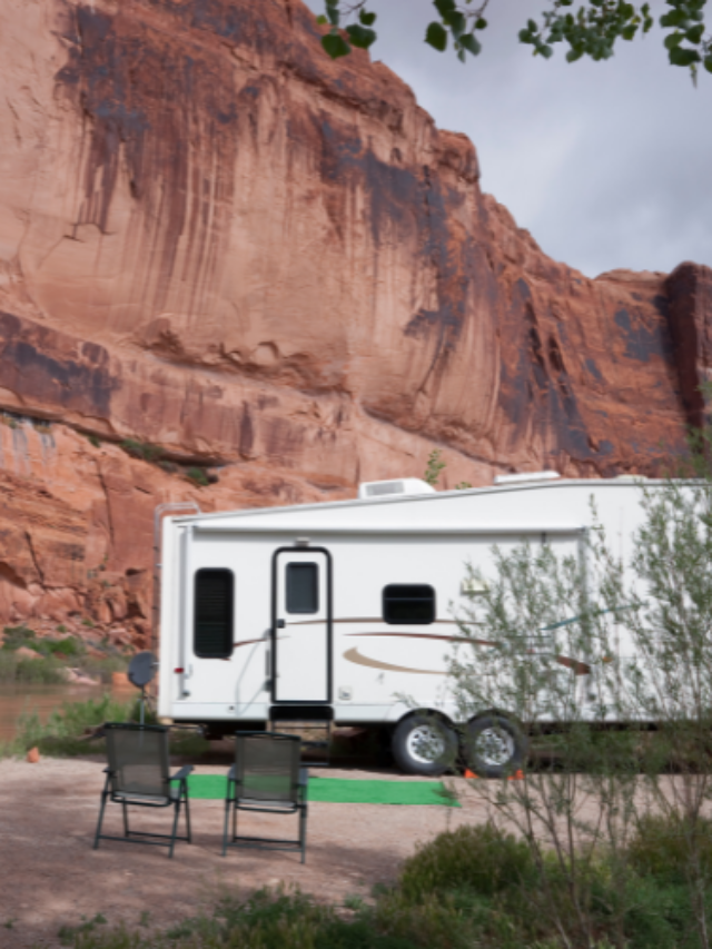 RV camper along the Colorado River in Moab