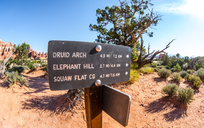 hiking trail sign at Needles Canyonlands
