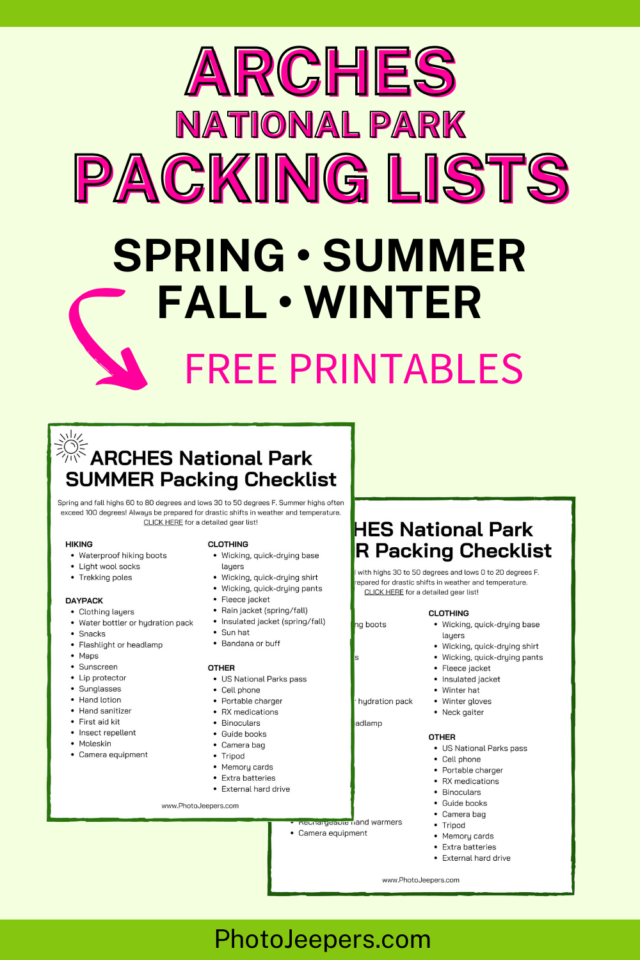 Arches National Park Packing Lists